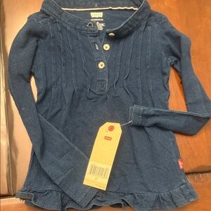 Levi's Girls Navy Blue Long-Sleeve Ruffle Henley Top